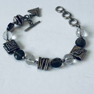 Silpada Sterling Silver Bracelet Smokey Quartz Sterling Cubes Crystal Beads 8"